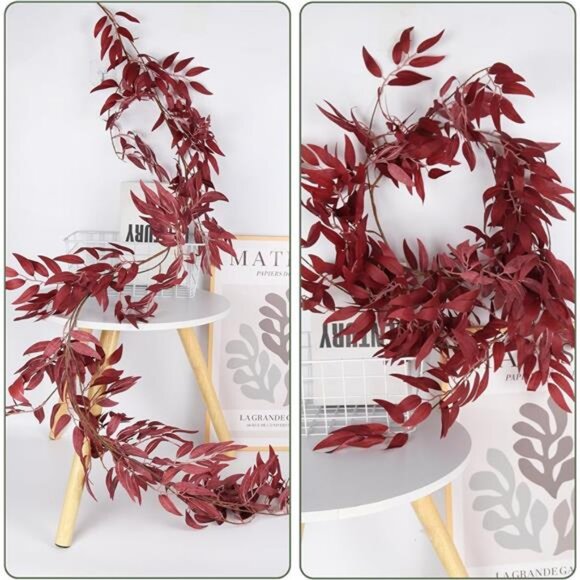 Artificial Hanging Willow Leaves Vine Twigs 2Pcs 5.7Ft Fake Silk - Picture 3 of 7